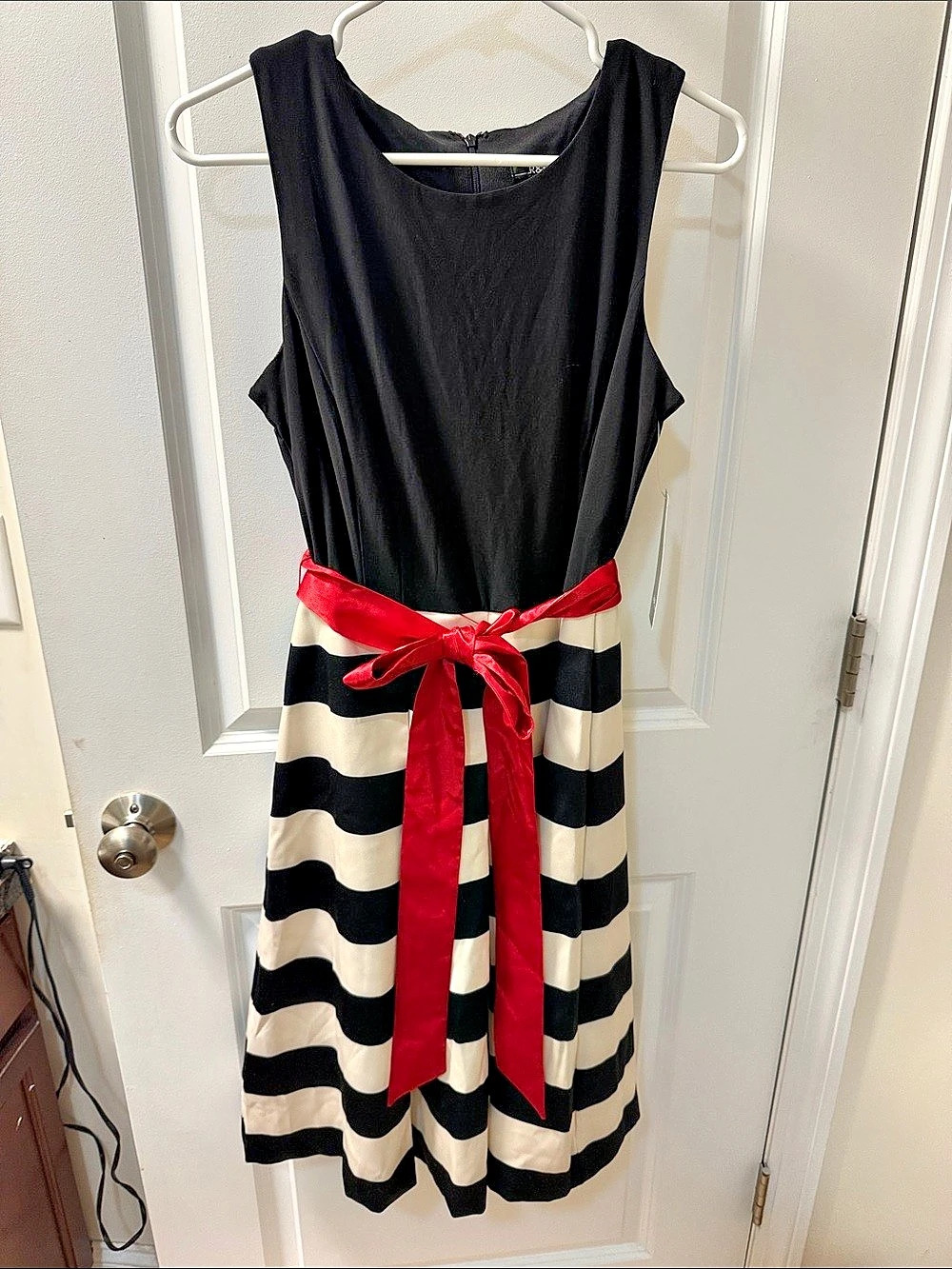 R&K Striped Tie Waist Midi Dress Size 8 NWT